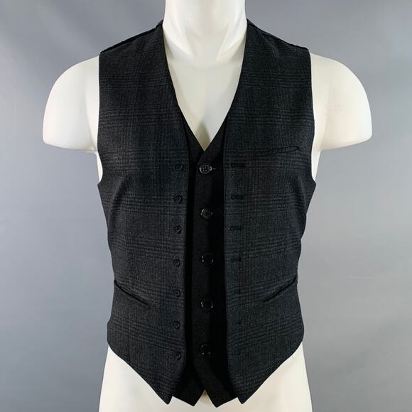 JOHN VARVATOS Size 38 Black Grey Plaid Wool Layered Vest